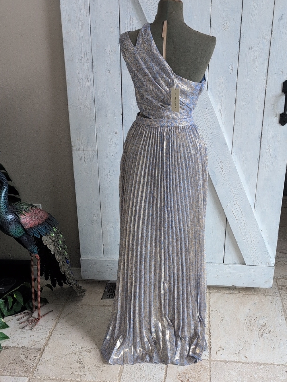 Ramy Brook Light Blue Metallic Pleated Dress - Picture 6 of 8